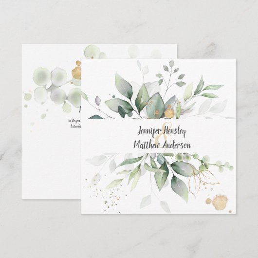 Meadow Groen Goud Ingelijste Bladeren Bruiloft Kaart (Voorkant / Achterkant)