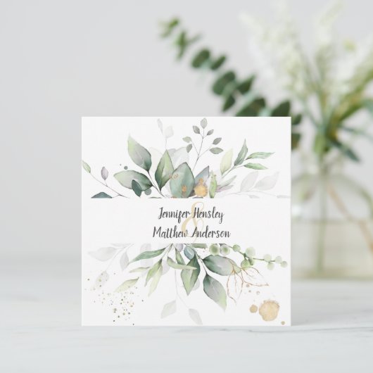 Meadow Groen Goud Ingelijste Bladeren Bruiloft Kaart (Staand voorkant)