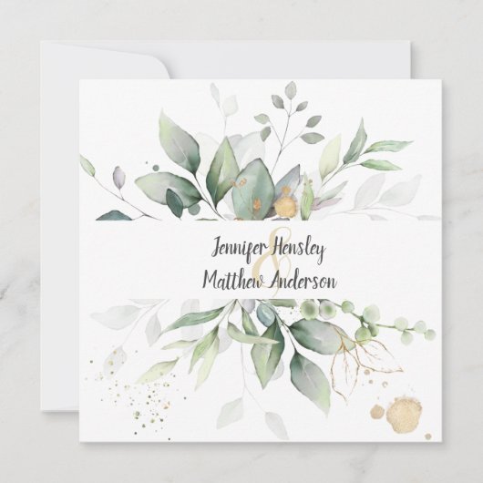 Meadow Groen Goud Ingelijste Bladeren Bruiloft Kaart (Voorkant)