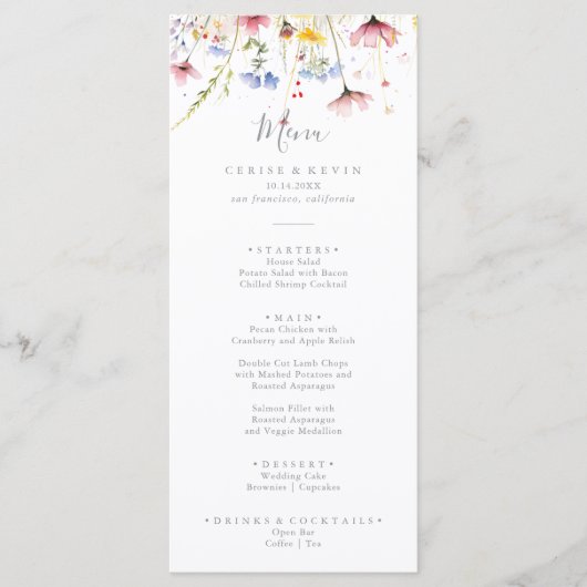 Meadow Kleurrijk Wildflower Diner Menu (Voorkant)