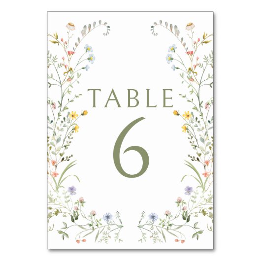 Meadow Kleurrijke Bloemen Bruiloft Tafelnummers (Voorkant)