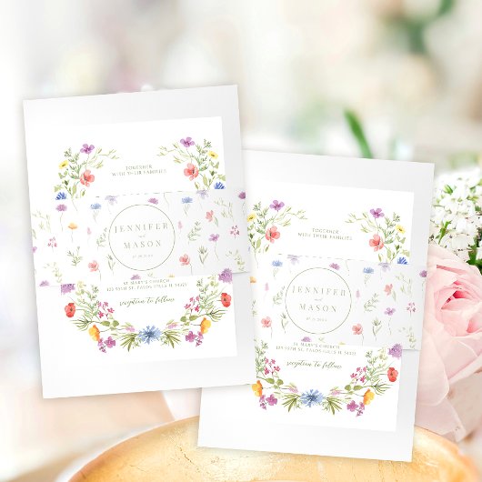 Meadow kleurrijke bloemenrustieke bruiloft buik ba uitnodigingen wikkel