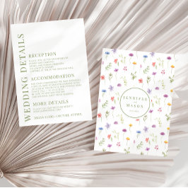 Meadow kleurrijke wilde bloem bruiloft details informatiekaartje