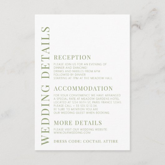 Meadow kleurrijke wilde bloem bruiloft details informatiekaartje (Voorkant)