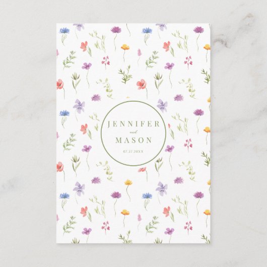 Meadow kleurrijke wilde bloem bruiloft details informatiekaartje (Achterkant)
