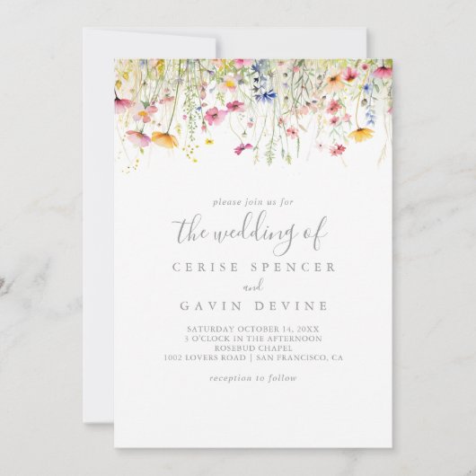 Meadow kleurrijke wilde bloem de bruiloft van kaart (Voorkant)