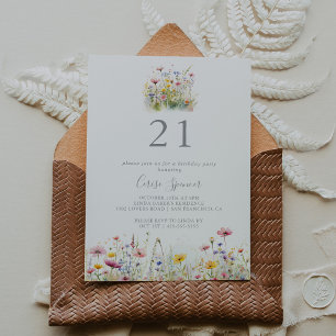 Meadow Kleurrijke Wildflower 21ste Verjaardagsfees Kaart