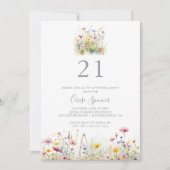 Meadow Kleurrijke Wildflower 21ste Verjaardagsfees Kaart (Voorkant)