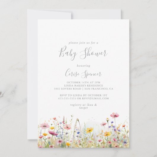 Meadow Kleurrijke Wildflower Baby shower Kaart (Voorkant)