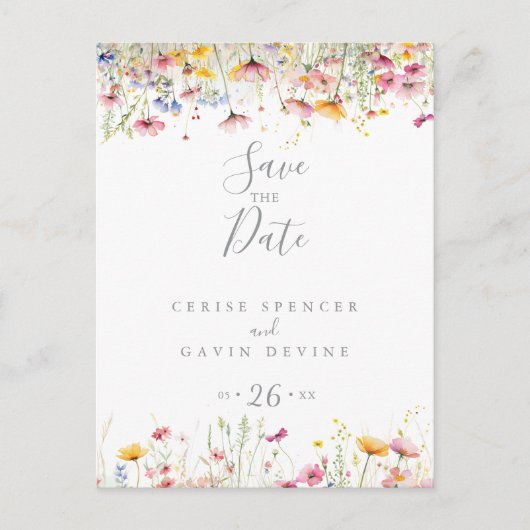 Meadow Kleurrijke Wildflower Bewaar de datum Briefkaart (Voorkant)