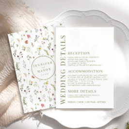 Meadow kleurrijke wildflower bruiloft details kaar informatiekaartje