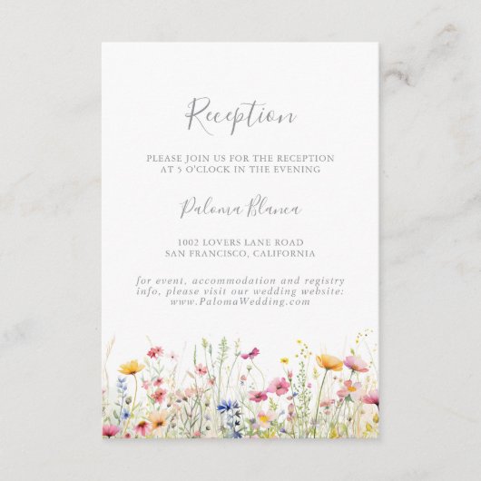 Meadow Kleurrijke Wildflower bruiloft receptie Informatiekaartje (Voorkant)