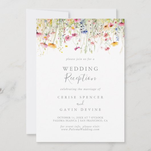 Meadow Kleurrijke Wildflower bruiloft receptie Kaart (Voorkant)