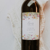 Meadow Kleurrijke Wildflower Cheers Wedding Wijn Etiket