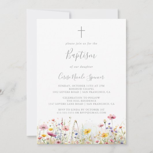 Meadow Kleurrijke Wildflower doop Kaart (Voorkant)