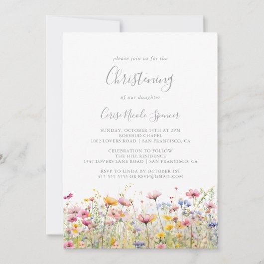Meadow Kleurrijke Wildflower Doop Kaart (Voorkant)