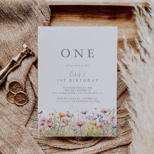 Meadow Kleurrijke Wildflower Eerste Verjaardag Par Kaart