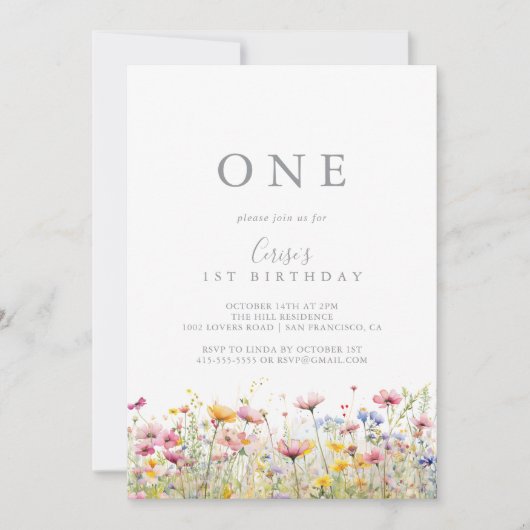 Meadow Kleurrijke Wildflower Eerste Verjaardag Par Kaart (Voorkant)