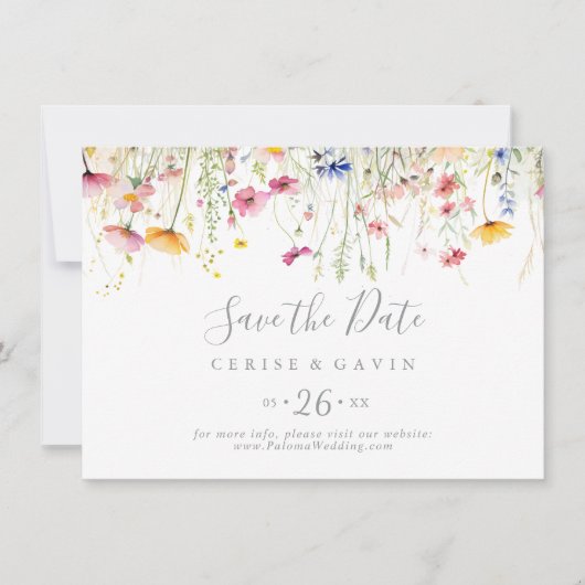 Meadow Kleurrijke Wildflower Horizontale bruiloft Save The Date (Voorkant)