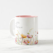 Meadow Kleurrijke Wildflower Mrs Pas getrouwd Brid Tweekleurige Koffiemok (Voorkant links)