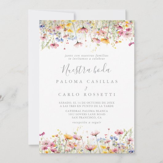 Meadow Kleurrijke Wildflower Nuestra Boda Wedding Kaart (Voorkant)
