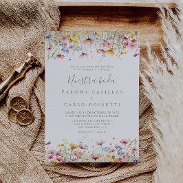 Meadow Kleurrijke Wildflower Nuestra Boda Wedding Kaart