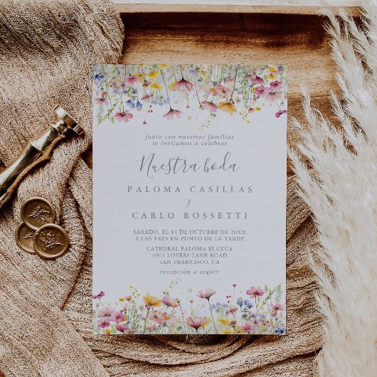 Meadow Kleurrijke Wildflower Nuestra Boda Wedding Kaart
