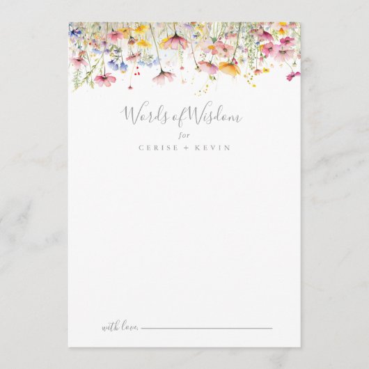 Meadow Kleurrijke Wildflower Trouwwoorden van Wijs Advieskaart (Voorkant)
