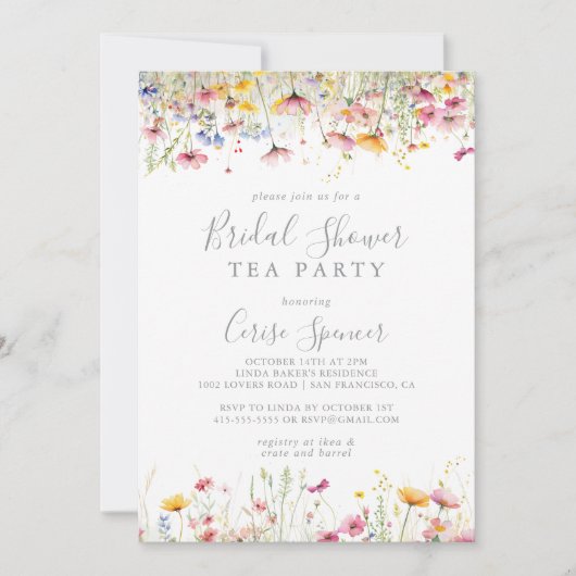 Meadow Kleurrijke Wildflower Vrijgezellenfeest Tea Kaart (Voorkant)