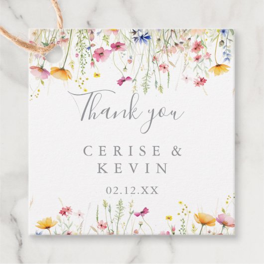 Meadow Kleurrijke Wildflower Wedding Bedankjes Labels (Voorkant)