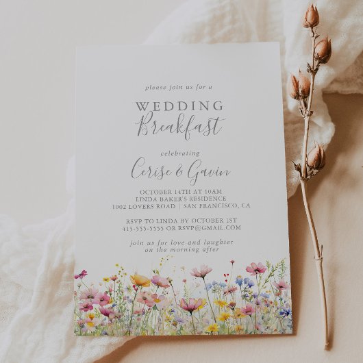 Meadow Kleurrijke Wildflower Wedding Breakfast Kaart