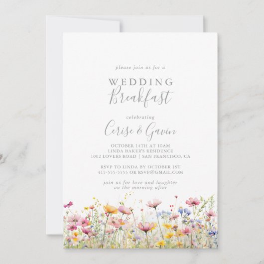 Meadow Kleurrijke Wildflower Wedding Breakfast Kaart (Voorkant)