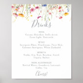 Meadow Kleurrijke Wildflower Wedding Drinken Menu Poster (Voorkant)