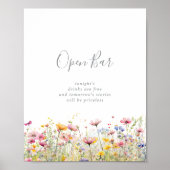 Meadow Kleurrijke Wildflower Wedding Open Bar Sign Poster (Voorkant)