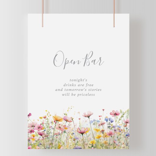 Meadow Kleurrijke Wildflower Wedding Open Bar Sign Poster