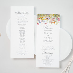 Meadow Kleurrijke Wildflower Wedding Programma Programmakaart