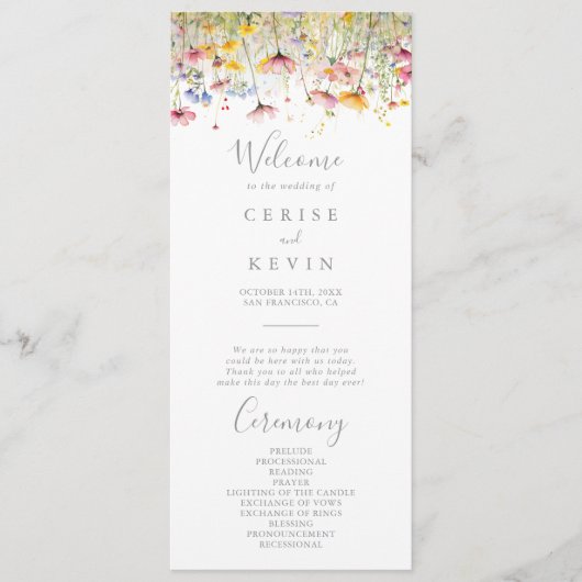 Meadow Kleurrijke Wildflower Wedding Programma Programmakaart (Voorkant)
