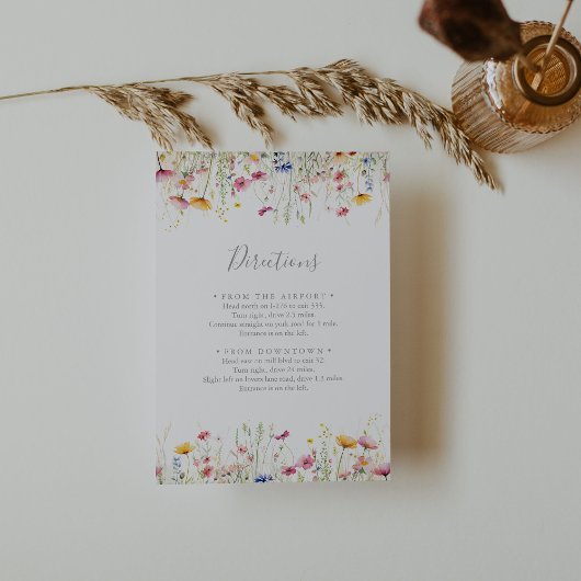 Meadow Kleurrijke Wildflower Wedding Routebeschrij Informatiekaartje