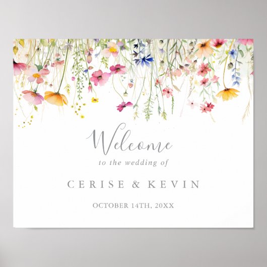 Meadow Kleurrijke Wildflower Wedding Welkomstbord Poster (Voorkant)