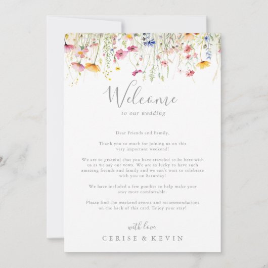 Meadow Kleurrijke Wildflower Wedding Welkomstbrief (Voorkant)