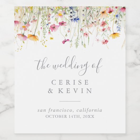Meadow Kleurrijke Wildflower Wedding Wijnlabels Wijn Etiket (Enkel label)