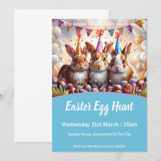 Meadow Konijnen Pasen Ei Hunt Uitnodiging (Voorkant / Achterkant)