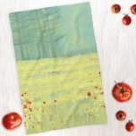 Meadow Landschap Theedoek<br><div class="desc">Een geel en groen landschapskunst schilderij in groen en geel van een weide of een veld vol wilde bloemen met een dennenbos aan de horizon. Originele kunst van Nic Squirrell.</div>