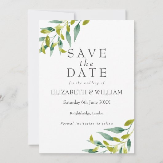 Meadow Leaves Green Save the Date Kaart (Voorkant)