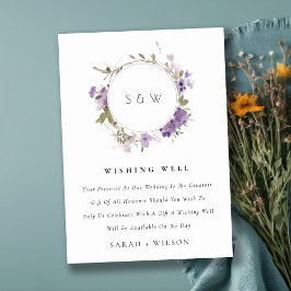 Meadow Lila Bloemen Krans Trouwen Wishing Well Informatiekaartje