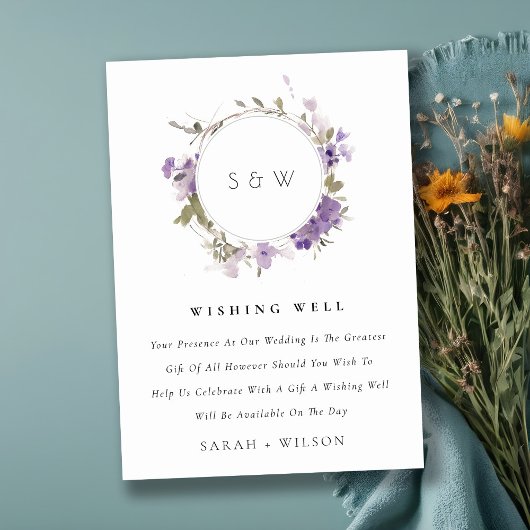Meadow Lila Bloemen Krans Trouwen Wishing Well Informatiekaartje