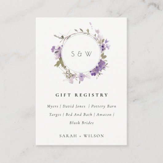 Meadow Lila Bloemenkrans Wedding Gift Registry Informatiekaartje (Voorkant)