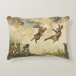 Meadow Matchup Playful Hares in a Meadow  Accent Kussen