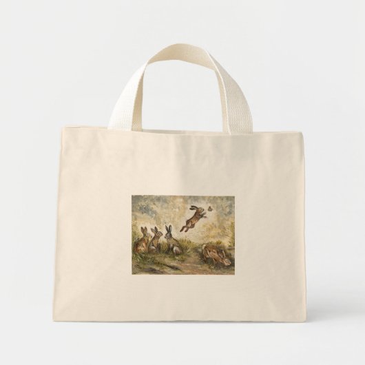 Meadow Matchup Playful Hares in a Meadow  Mini Tote Bag (Voorkant)