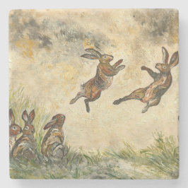 Meadow Matchup Playful Hares in a Meadow  Stenen Onderzetter
